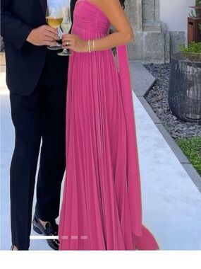 Women's Hot Pink Pleated Strap Dress